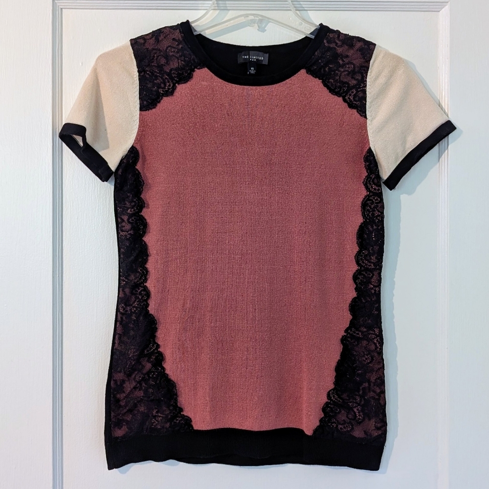 The Limited Colorblock Lace Trim Sweater Sz XS
